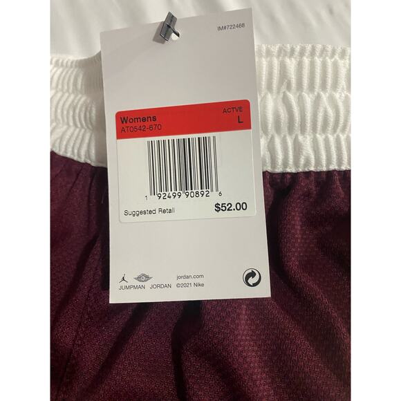 Nike Jordan Jumpman Women’s Sz L Diamond Maroon Basketball Shorts AT0542-670 NWT - Picture 5 of 7